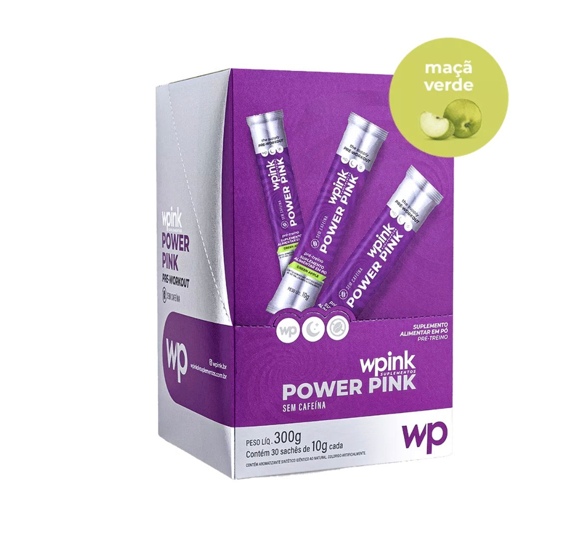 power pink sem cafeína de maçã verde - pré-treino - 300g - wp